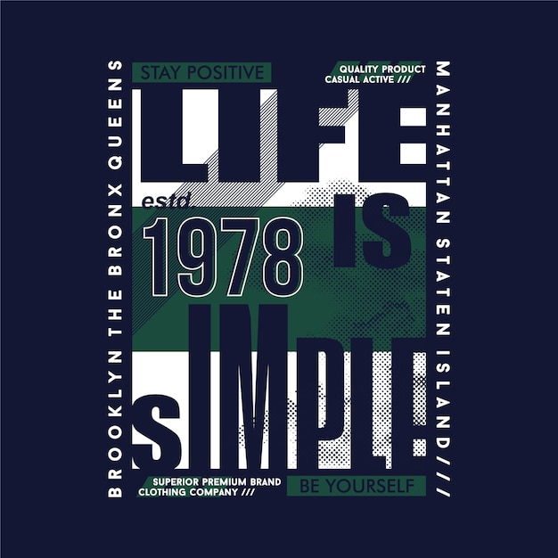 a vida é simples gráfica tipografia vector design t-shirt murais de parede