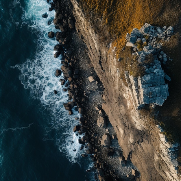 Foto a visão dos pássaros do penhasco tirada por drone