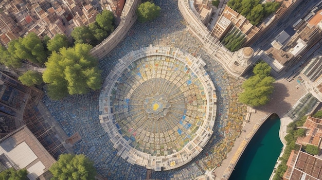 Foto a vista aérea da maior estrutura circular da cidade.