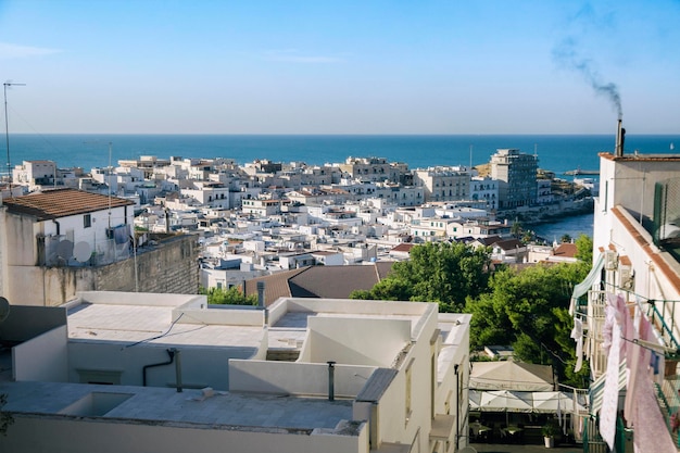 A vista da sacada da cidade sobre o custo do mar com edifícios brancos Vieste Itália