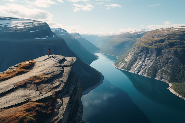 A vista de verão de trolltunga em odda