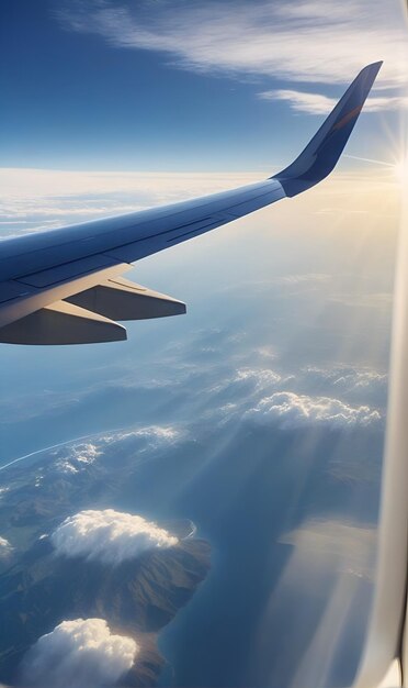 A vista do céu da janela do avião