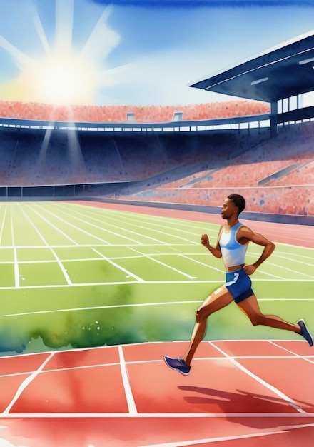 Foto a woman running on a track in a stadium