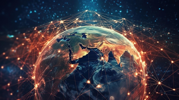 A World Wide Web global e as telecomunicações na terra blockchain de criptomoedas e a Internet das CoisasTecnologias inovadoras futurísticas Generative AI