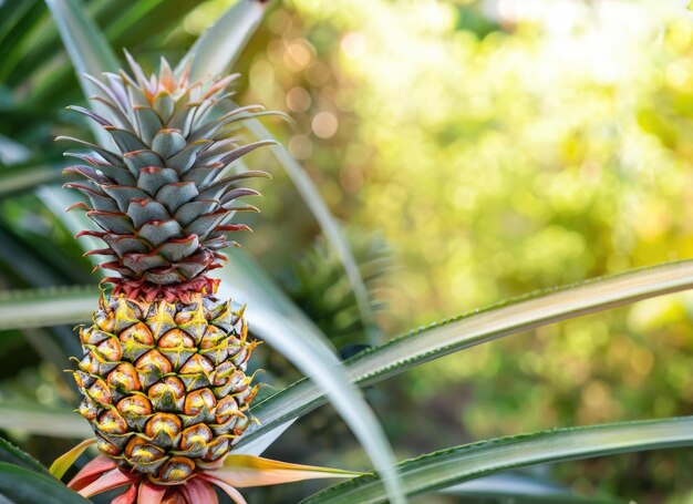 abacaxi cresce em uma árvore no jardim da colheita no sol eterno flare borracha bokeh fundo AI gerado