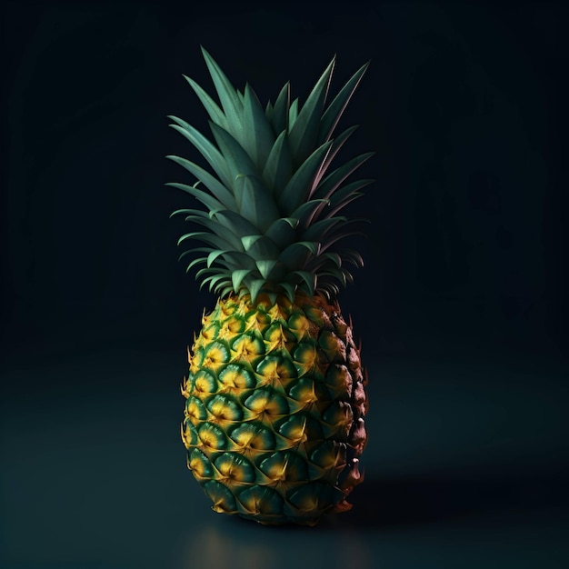 Foto abacaxi em uma ilustração de renderização 3d de fundo escuro