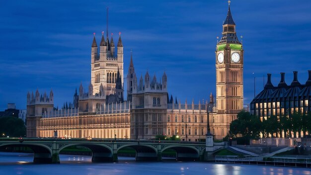 Foto abadia de westminster e big ben à noite em londres, reino unido