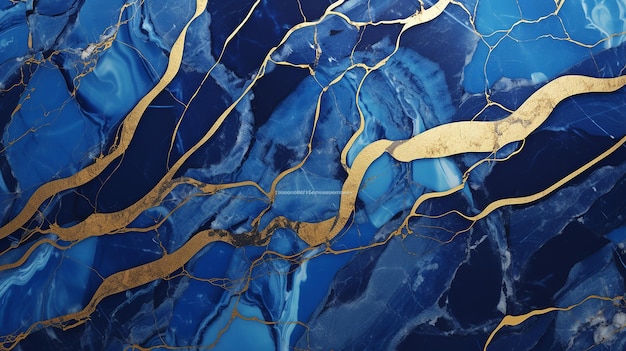 Abaixo abstrato mármore azul e mosaico de ágata com ouro generativo ai