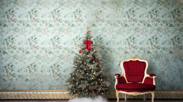 Abaixo da árvore de Natal decorada Feliz Natal e Feliz Ano Novo
