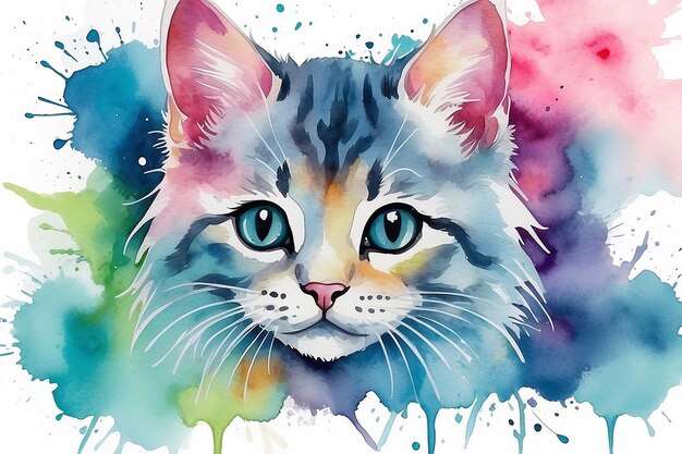 Abaixo de aquarela abstrata de gatinho