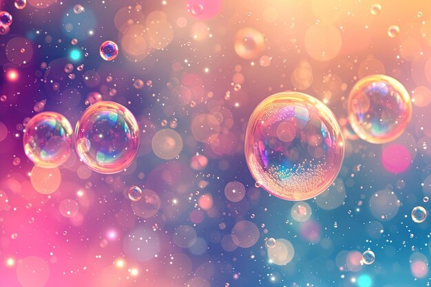 Abaixo de papel de parede de desktop de PC abstrato com bolhas voadoras em um fundo colorido AI Gerado
