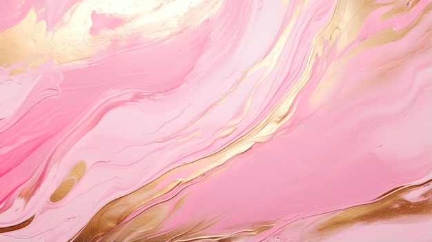 Foto abaixo de pintura rosa e dourada abstrata com textura grunge fluida líquida