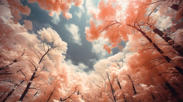 Desde abajo fotografía infrarroja de un cielo increíble con nubes