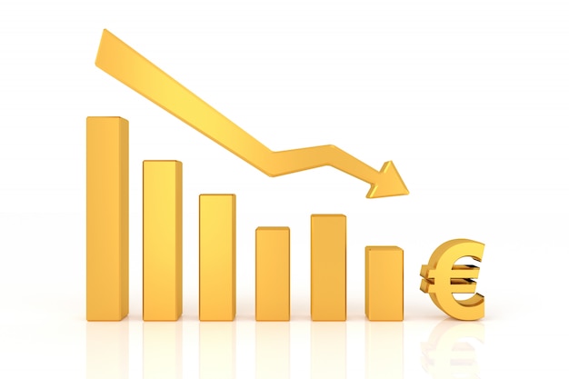 Abajo gráfico de la moneda euro. Representación 3D.