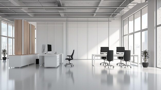 Abandonamiento luminoso Una soledad de ventanas en una oficina vacía IA generativa