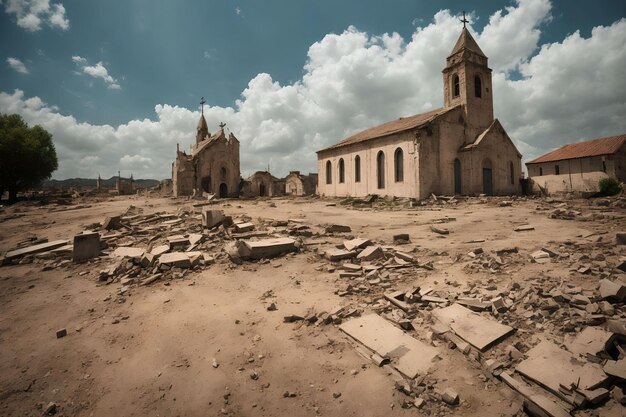 Abandonar a igreja sagrada quebrada durante a arte generativa da guerra mundial por IA