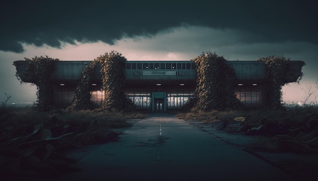 Abandoned Airport postapokalyptische Stadt dunkle Stimmung urban Horror Fantasy Deko Generative ai