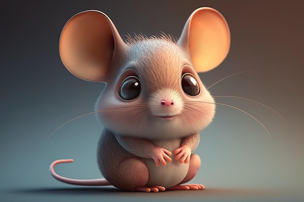 Abbildung 3D kleine supersüße Maus mit großen Augen Generative KI