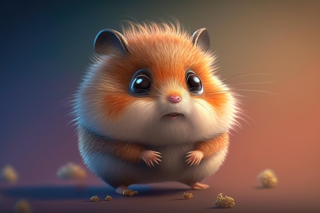 Abbildung 3D kleiner supersüßer Hamster mit großen Augen Generative KI