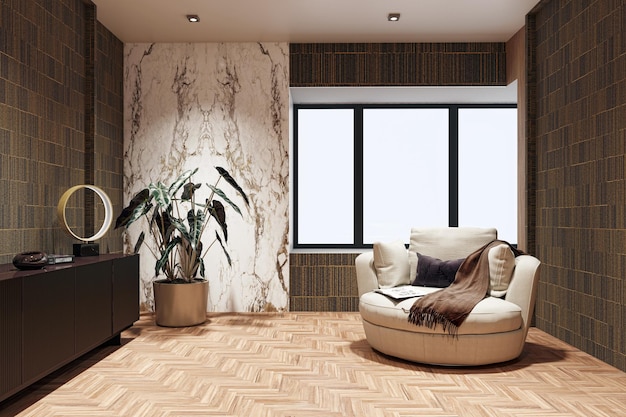 Abbildung 3D-Rendering große luxuriöse moderne helle Innenräume Wohnzimmer Mockup Computer digital generiertes Bild