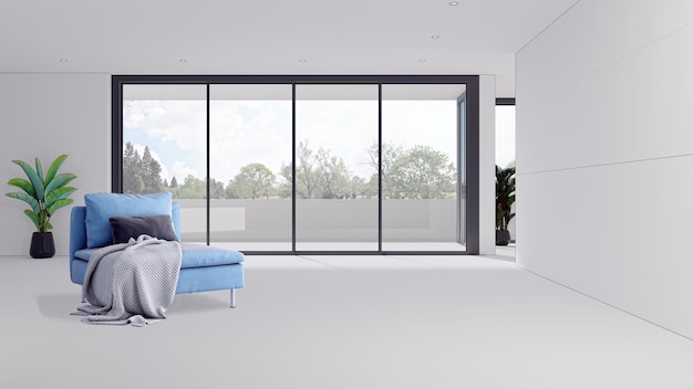 Abbildung 3D-Rendering große luxuriöse moderne helle Innenräume Wohnzimmer Mockup Computer digital generiertes Bild