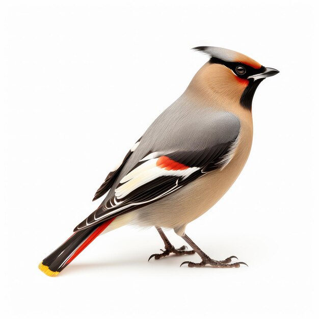 Abbildung Bohemian Waxwing auf weißer Oberfläche