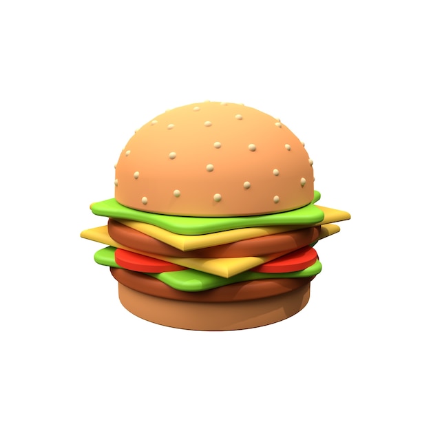 Abbildung des Burgers 3D lokalisiert auf Weiß. Hamburger 3D-Darstellung