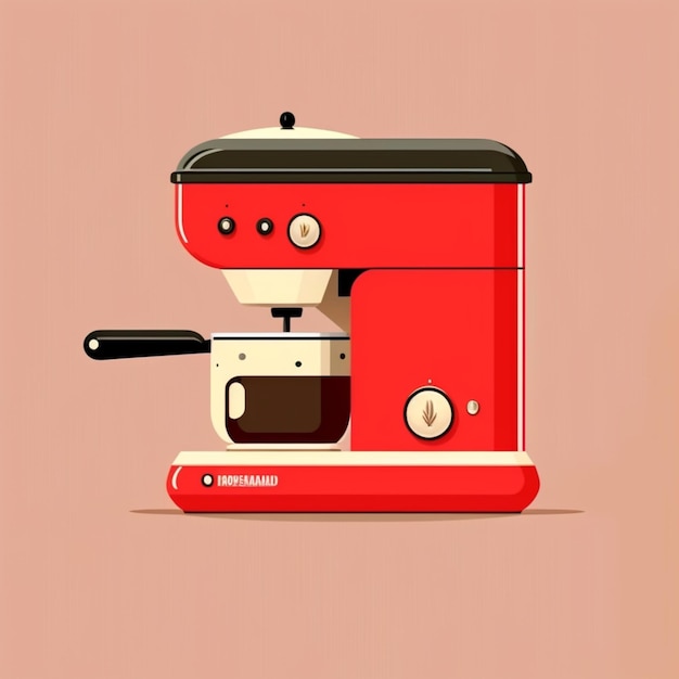 Abbildung einer roten Kaffeemaschine mit einem schwarzen Griff
