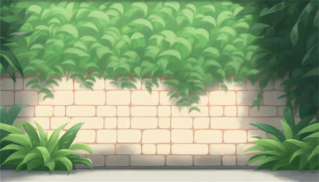 Abbildung einer Steinmauer mit grünen Pflanzen im Hintergrund