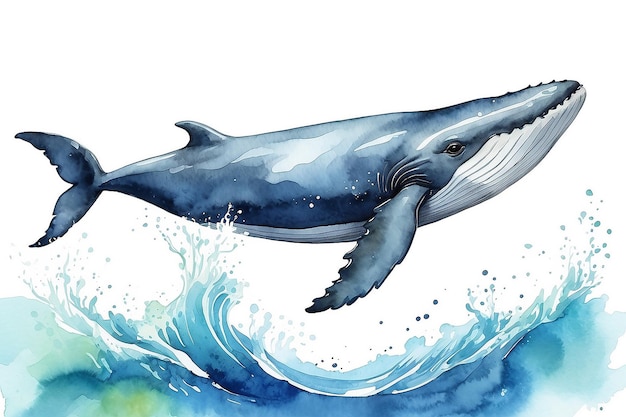 Abbildung eines Aquarellwalen auf weißem Hintergrund