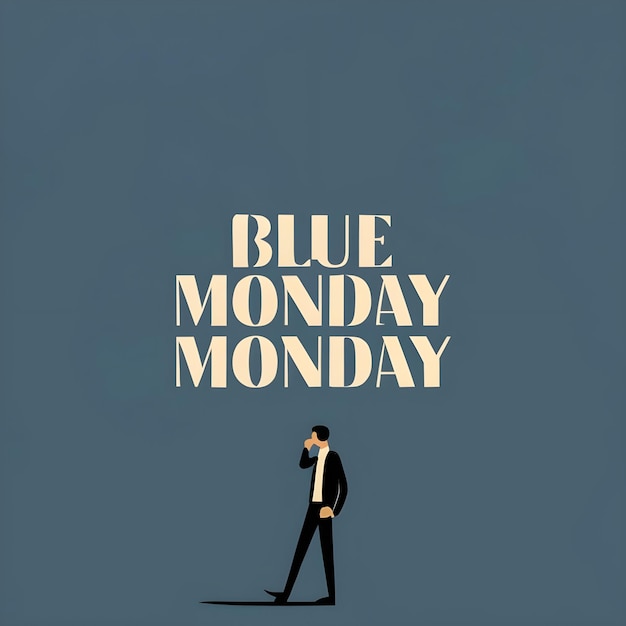 Abbildung eines blauen Hintergrunds mit den Worten BLUE MONDAY