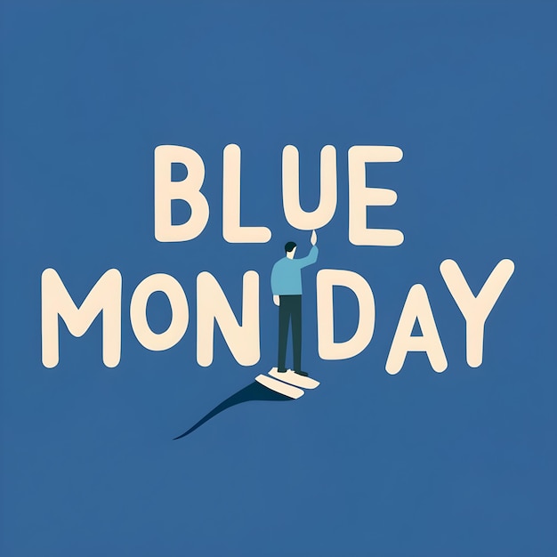 Abbildung eines blauen Hintergrunds mit den Worten BLUE MONDAY
