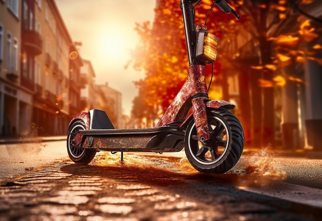 Foto abbildung eines e-scooters, der im sommer einsteigt