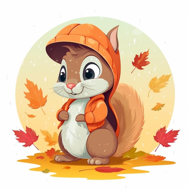 Abbildung eines Eichhörnchens mit Hut und Rucksack
