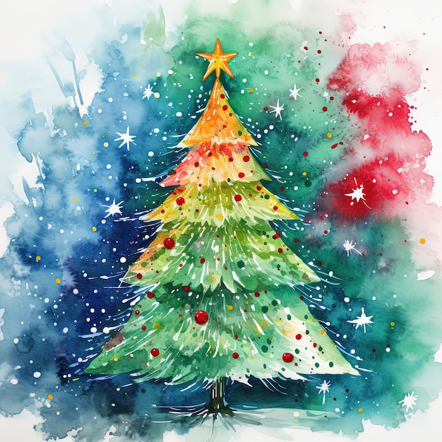 Abbildung eines farbenfrohen Aquarell-Weihnachtsbaums