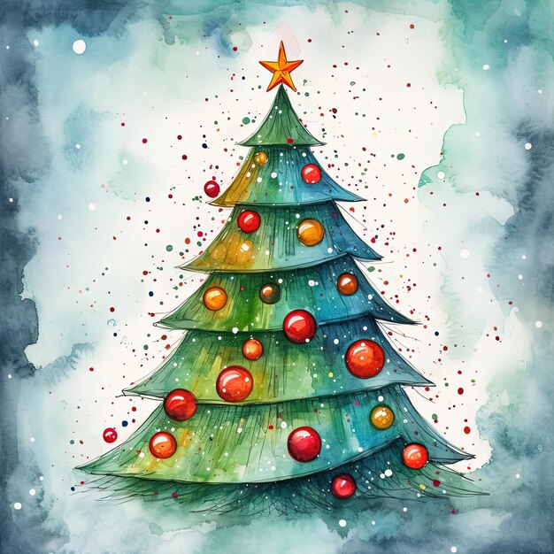 Foto abbildung eines farbenfrohen aquarell-weihnachtsbaums