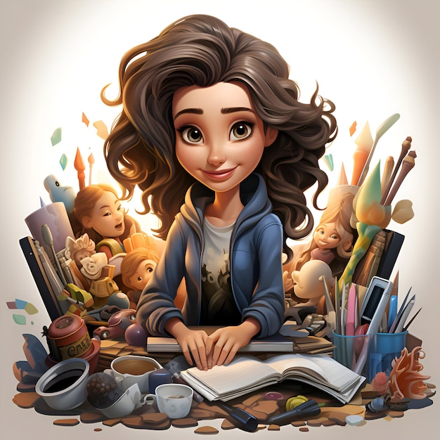 Abbildung eines kleinen Mädchens, das an seinem Schreibtisch sitzt und ein Buch liest