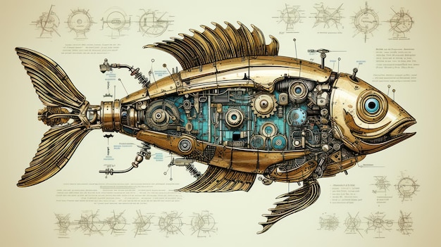 Abbildung: Fisch-Steampunk-Altpapier-Poster-Look