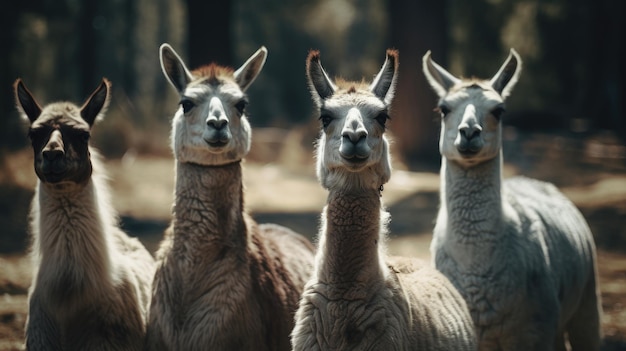 Foto abbildung von lamas mit ihren herden im wald