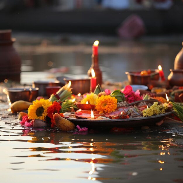 Abbildung von Opfergaben an Gott während des Chhath Puja Festivals