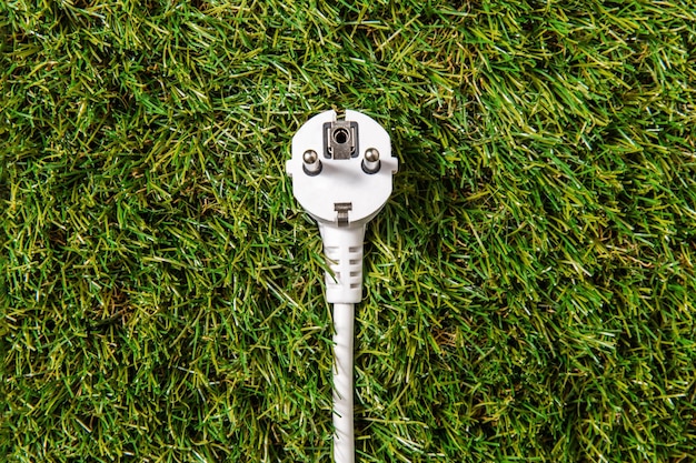 Abblendung eines elektrischen Steckers auf grünem Gras