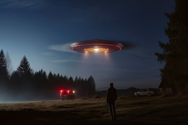 Abdução alienígena UFO no céu noturno