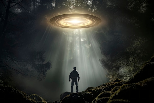 Abdução alienígena UFO no céu noturno