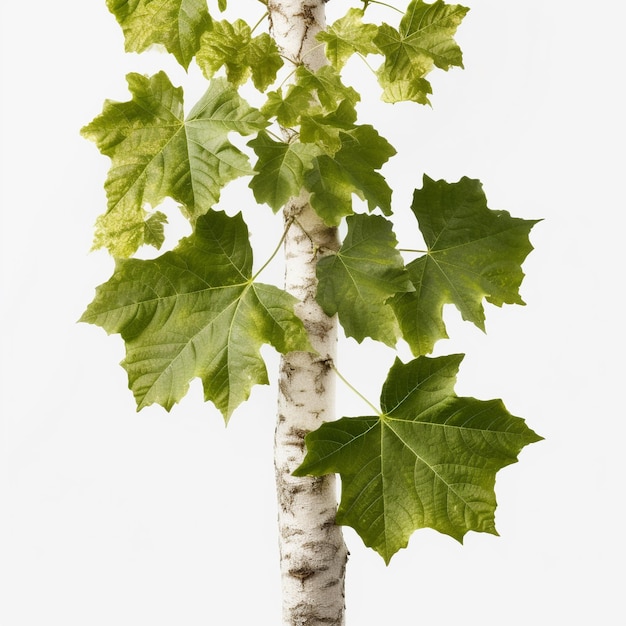 un abedul blanco con hojas verdes y un fondo blanco