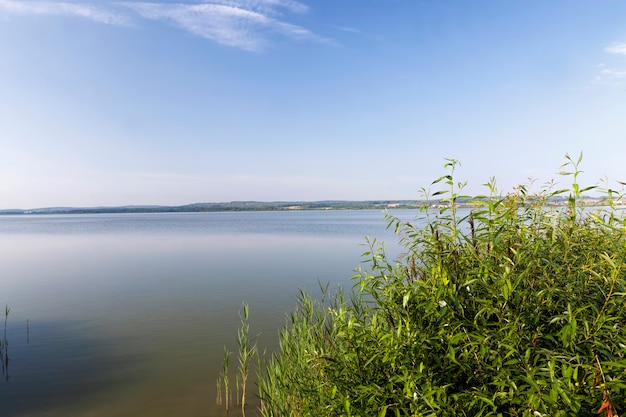 Abedules y un lago ancho en Europa del Este