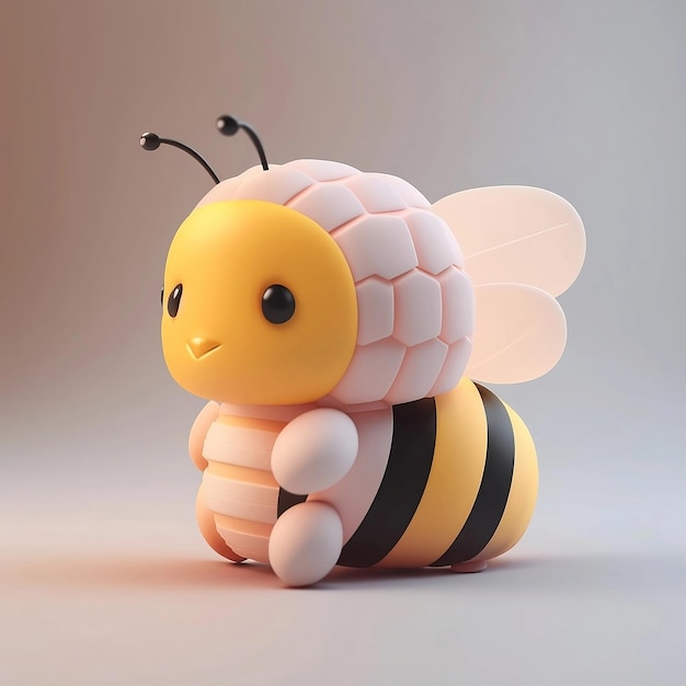 Abeja 3D en un fondo monocromático representación 3D personaje de dibujos animados