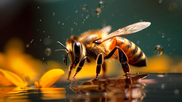 Foto abeja en el agua abeja de miel macro ia generativa