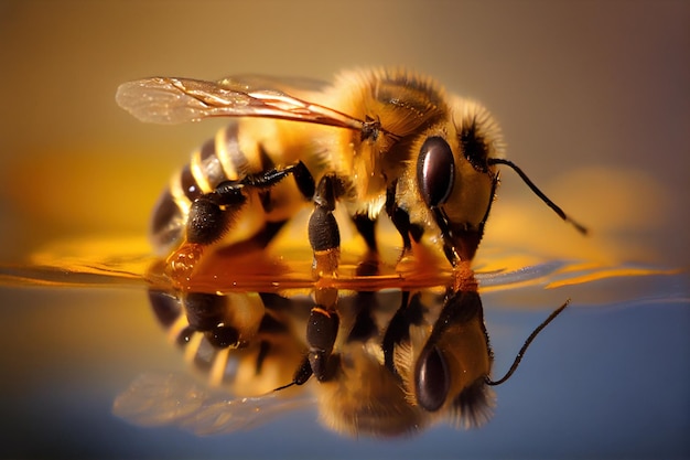 Abeja en el agua macro de abeja IA generativa