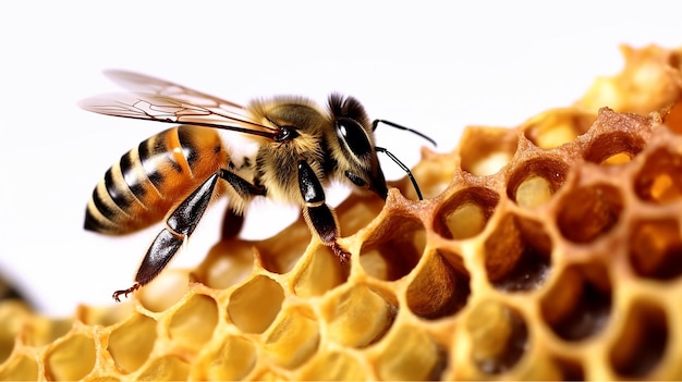 Abeja alimentándose de miel en el interior