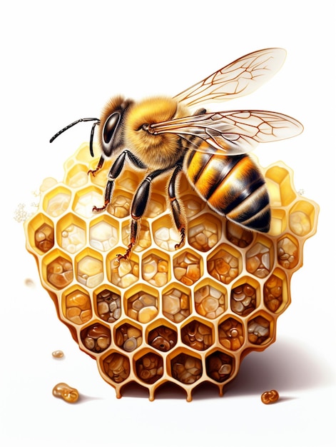 abeja arafed en un panal con miel en él generativo ai